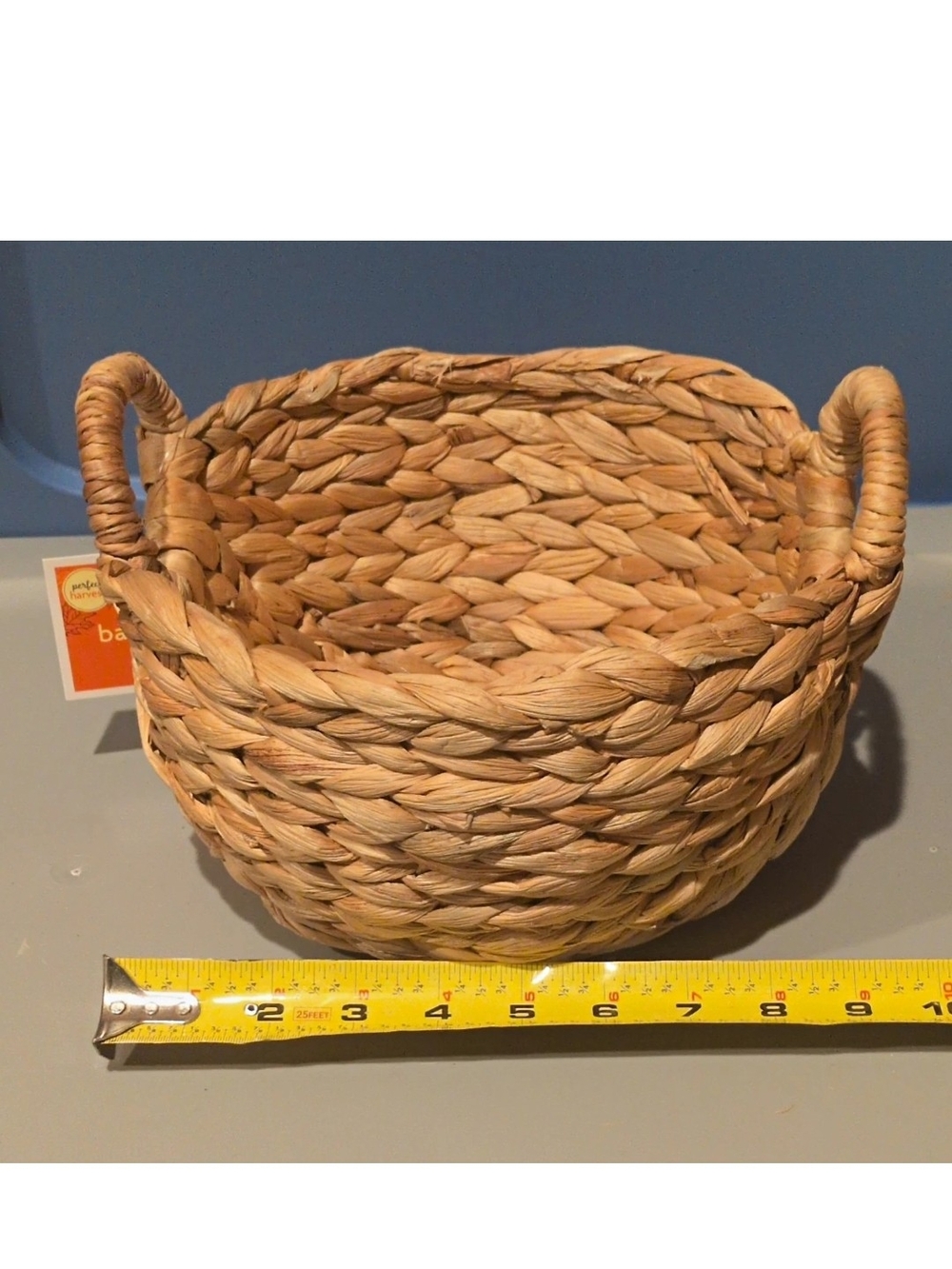 Perfect Harvest Wicker Round Basket w/ Handles Beige 10 in x 5